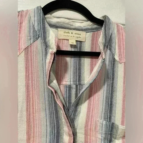 Anthropologie Cloth & Stone Ripped Hem Sleeveless Striped Shirt Dress Size M - Picture 2 of 11